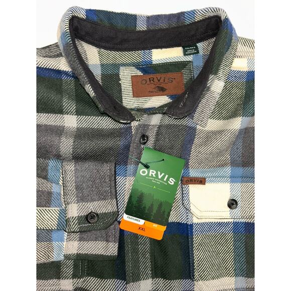 Orvis Pinestreet Plaid Heavy Weight Blue Flannel Shirt Shacket Size XXL NWT - Picture 1 of 9